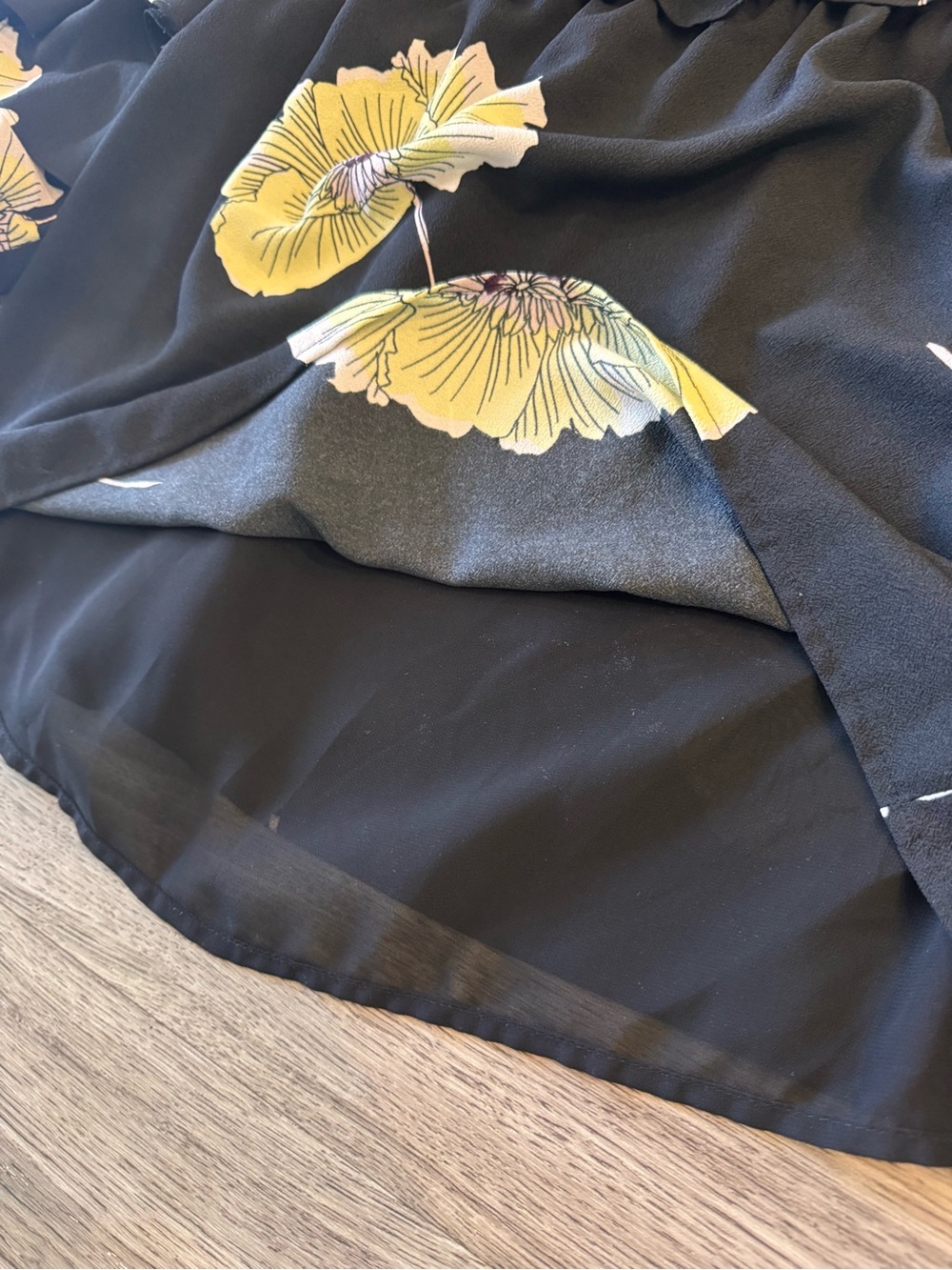1. State Black Off-Shoulder Floral Ruffle Blouse with Yellow Blooms - Picture 3 of 4